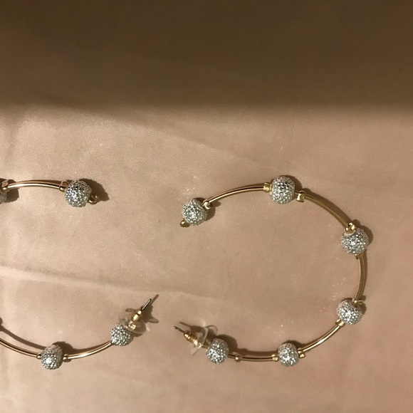 Gold large hoop earrings w rhinestones - Picture 3 of 3